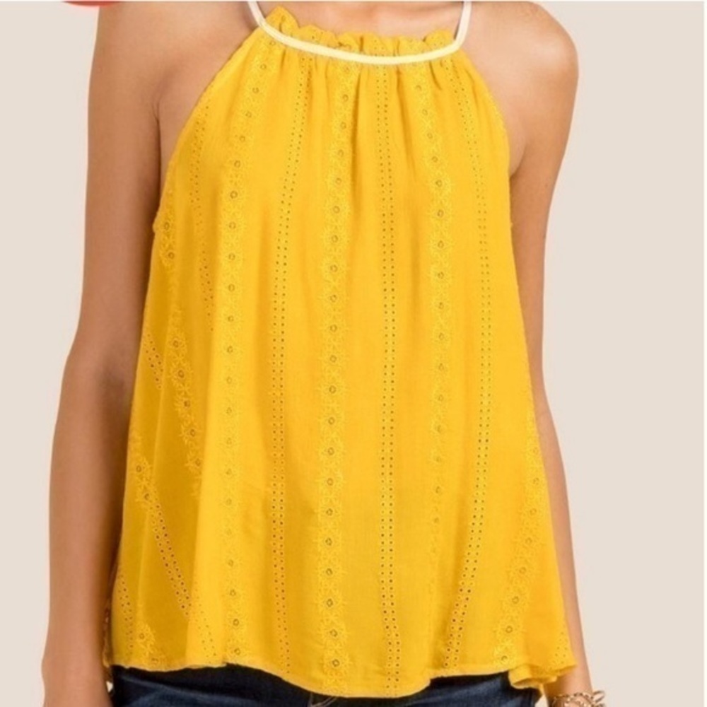 Alya high neck embroidered eyelet tank top size Small anthropology